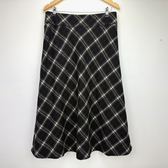 Talbots Black Plaid Wool Blend Midi Skirt Sz 10 Preppy Classic Academia Office - Picture 2 of 13